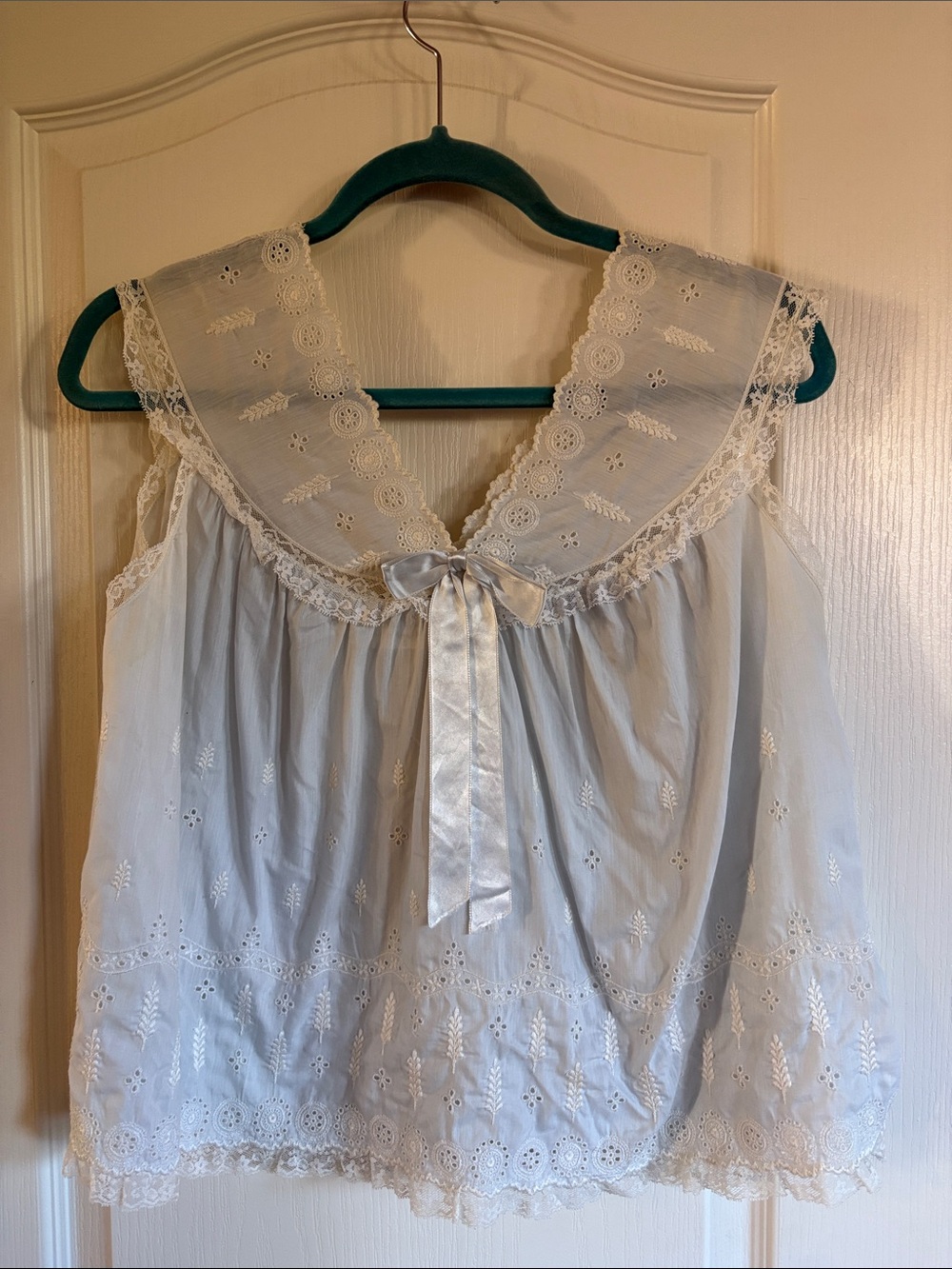 Miss Siren light blue babydoll embroidered top with lace detail